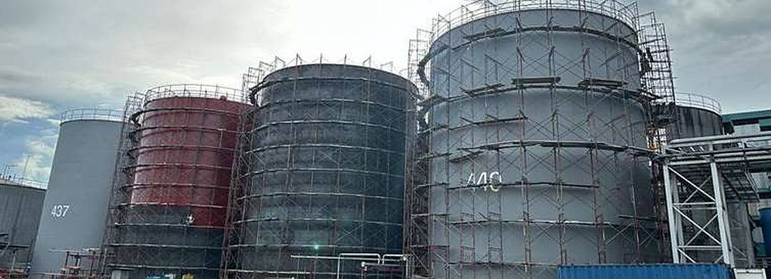 Tank farm with scaffolding